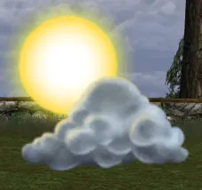 Content: a sun partly behind a white cloud